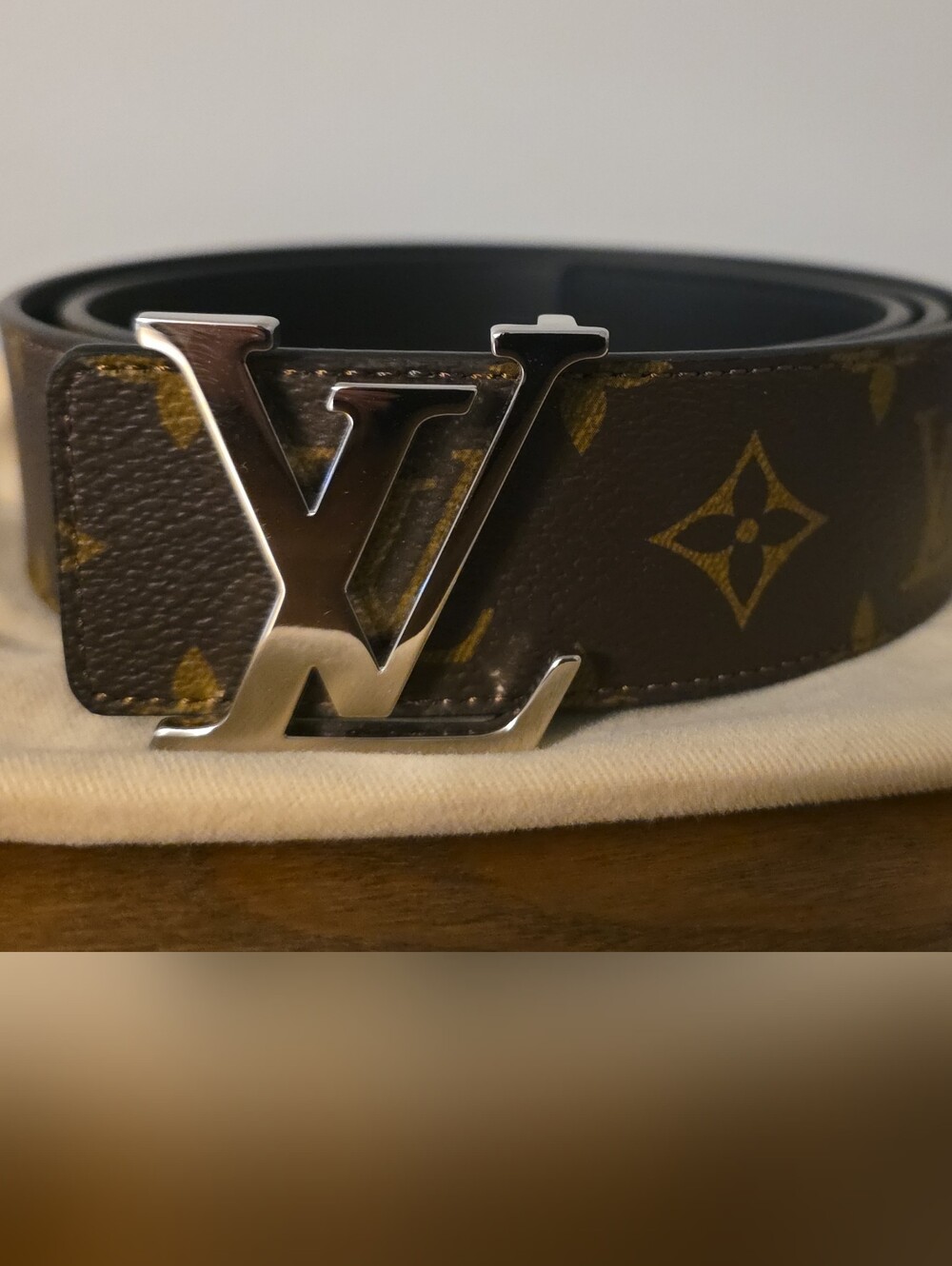 Louis Vuitton Monogram Canvas Men's Belt with Silver LV Buckle